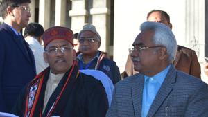 Uttarakhand chief minister TS Rawat and cabinet minister Madan Kaushik interacting with mediapersons after the last day of the assembly session in Gairsain on Friday.(HT Photo.) Uttarakhand chief minister TS Rawat and cabinet minister Madan Kaushik interacting with mediapersons after the last day of the assembly session in Gairsain on Friday.(HT Photo.)