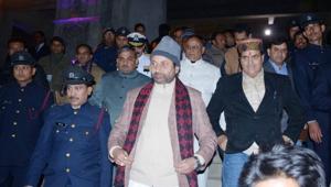 Cabinet minister Prakash Pant and assembly speaker PC Agarwal after the end of Winter Session on Friday.(HT Photo) Cabinet minister Prakash Pant and assembly speaker PC Agarwal after the end of Winter Session on Friday.(HT Photo)