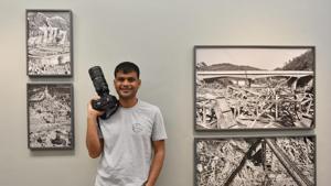 Vicky Roy, a documentary photographer, at Vadehra Art Gallery, Delhi, which is hosting his exhibition This Scarred Land: New Mountainscapes.(Sanchit Khanna/HT Photo) Vicky Roy, a documentary photographer, at Vadehra Art Gallery, Delhi, which is hosting his exhibition This Scarred Land: New Mountainscapes.(Sanchit Khanna/HT Photo)