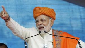 Prime Minister Narendra Modi addresses an election rally, Dhandhuka village, Ahmedabad, Gujarat(PTI) Prime Minister Narendra Modi addresses an election rally, Dhandhuka village, Ahmedabad, Gujarat(PTI)