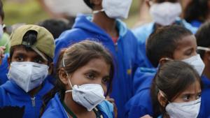 Children wearing air pollution masks attend a demonstration in New Delhi to spread awareness of the problem .(AFP File Photo) Children wearing air pollution masks attend a demonstration in New Delhi to spread awareness of the problem .(AFP File Photo)