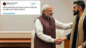 Trolls had a field day on Twitter, turning photos of Virat Kohli and Anushka Sharma meeting PM Narendra Modi into memes(Twitter/Screengrab)