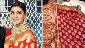 Left: The Benarasi sari that actor Anushka Sharma wore at her wedding reception in Delhi had a traditional pattern; Right: The sari that Neha Srivastava says she purchased from Delhi in October 2017.(HT Photo: Yogen Shah; Facebook/Neha Shrivastava) Left: The Benarasi sari that actor Anushka Sharma wore at her wedding reception in Delhi had a traditional pattern; Right: The sari that Neha Srivastava says she purchased from Delhi in October 2017.(HT Photo: Yogen Shah; Facebook/Neha Shrivastava)