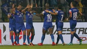 Mumbai City FC players celebrate a goal during the Indian Super League match vs Delhi Dynamos FC at the Mumbai Football Arena, Mumbai on 29th December.(ISL / SPORTZPICS) Mumbai City FC players celebrate a goal during the Indian Super League match vs Delhi Dynamos FC at the Mumbai Football Arena, Mumbai on 29th December.(ISL / SPORTZPICS)