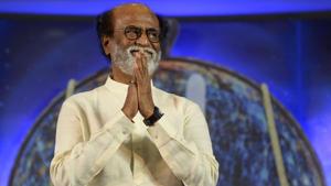 This file photo taken on December 29, 2017 shows actor Rajinikanth gesturing during an interaction with fans in Chennai.(AFP) This file photo taken on December 29, 2017 shows actor Rajinikanth gesturing during an interaction with fans in Chennai.(AFP)