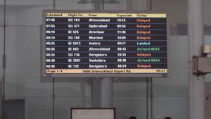 According to the Indira Gandhi International Airport’s app showing live updates of flights, around 30 domestic and 20 international flights, which were supposed to land in Delhi by noon or earlier, were delayed.(Burhaan Kinu / HT Photo) According to the Indira Gandhi International Airport’s app showing live updates of flights, around 30 domestic and 20 international flights, which were supposed to land in Delhi by noon or earlier, were delayed.(Burhaan Kinu / HT Photo)