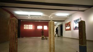 A section of the display from Benevolent Gaze: Buddhist Imprints in Art, an ongoing exhibition at Ojas Art gallery. The work in the foreground is by Vineet Kacker and titled Spirit Marker.(Burhaan Kinu/HT PHOTO) A section of the display from Benevolent Gaze: Buddhist Imprints in Art, an ongoing exhibition at Ojas Art gallery. The work in the foreground is by Vineet Kacker and titled Spirit Marker.(Burhaan Kinu/HT PHOTO)