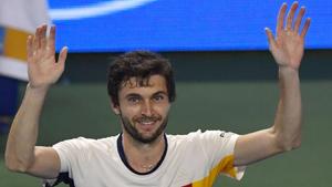 Gilles Simon of France celebrates after beating Marin Cilic of Croatia in the first semifinal of the Maharashtra Open ATP tennis tournament at the Balewadi Tennis stadium in Pune on Friday.(AFP) Gilles Simon of France celebrates after beating Marin Cilic of Croatia in the first semifinal of the Maharashtra Open ATP tennis tournament at the Balewadi Tennis stadium in Pune on Friday.(AFP)