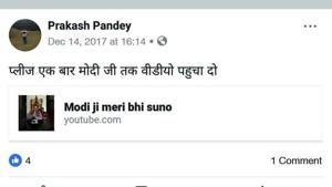 In some of his posts, Haldwani transporter Prakash Pandey had requested Prime Minister Narendra Modi to find a way for bailing out the traders hit by the policies of the NDA government.(Pic courtesy: Facebook) In some of his posts, Haldwani transporter Prakash Pandey had requested Prime Minister Narendra Modi to find a way for bailing out the traders hit by the policies of the NDA government.(Pic courtesy: Facebook)