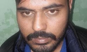 Harsimrandeep Singh, alias Simma Sekhon, in custody on Saturday.(HT Photo) Harsimrandeep Singh, alias Simma Sekhon, in custody on Saturday.(HT Photo)