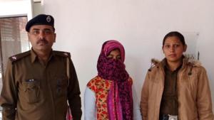 Kajal after arrest for murdering her younger brother on Sunday.(HT PHOTO) Kajal after arrest for murdering her younger brother on Sunday.(HT PHOTO)