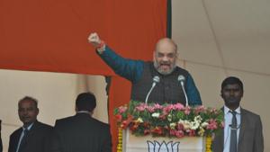 Amit Shah President of the BJP addressing to the crowd at Mahatma Gandhi Kashi Vidyapeeth ground in Varanasi, Uttar Pradesh on Saturday, Jan 20, 2018.(HT Photo) Amit Shah President of the BJP addressing to the crowd at Mahatma Gandhi Kashi Vidyapeeth ground in Varanasi, Uttar Pradesh on Saturday, Jan 20, 2018.(HT Photo)