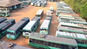 Government buses remain parked at a depot in Madurai following a strike by Tamil Nadu State Transport Corporation.(PTI File Photo) Government buses remain parked at a depot in Madurai following a strike by Tamil Nadu State Transport Corporation.(PTI File Photo)