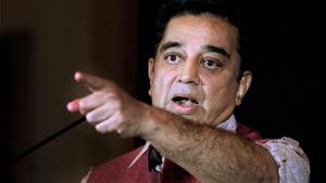 Tamil actor Kamal Haasan at a press conference in Chennai recently.(PTI File) Tamil actor Kamal Haasan at a press conference in Chennai recently.(PTI File)