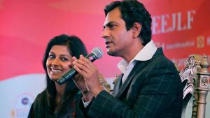 Nawazuddin Siddiqui and Nandita Das during a session titled Manto: The Man and The Legend at the Jaipur Literature Festival on Friday.(PTI)
