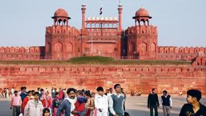 At the centre of this settlement was Qila-i-Mubarak (Red Fort), the palace-fortress. The city was encircled with a wall with 14 gates, from where Shahjahanabad gets its sobriquet of Walled City.(Virendra Singh Gosain / HT Archive) At the centre of this settlement was Qila-i-Mubarak (Red Fort), the palace-fortress. The city was encircled with a wall with 14 gates, from where Shahjahanabad gets its sobriquet of Walled City.(Virendra Singh Gosain / HT Archive)