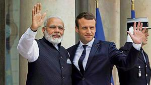 French President Emmanuel Macron is likely to be attending the solar alliance meeting in New Delhi.(AP file) French President Emmanuel Macron is likely to be attending the solar alliance meeting in New Delhi.(AP file)