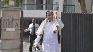 Former finance minister P Chidambaram arrives to address the media at his residence after ED raids, at Jor Bagh in New Delhi.(PTI File Photo) Former finance minister P Chidambaram arrives to address the media at his residence after ED raids, at Jor Bagh in New Delhi.(PTI File Photo)