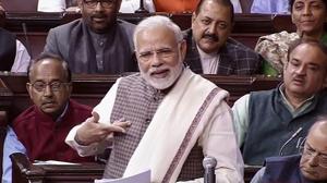 Prime Minister Narendra Modi speaks in the Rajya Sabha, at the Parliament in New Delhi on Wednesday.(PTI) Prime Minister Narendra Modi speaks in the Rajya Sabha, at the Parliament in New Delhi on Wednesday.(PTI)