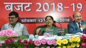 Rajasthan chief minister Vasundhara Raje interacts with the media after presenting the state budget 2018-19, in Jaipur on Monday. (Himanshu Vyas /HT Photo) Rajasthan chief minister Vasundhara Raje interacts with the media after presenting the state budget 2018-19, in Jaipur on Monday. (Himanshu Vyas /HT Photo)