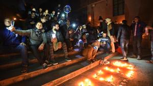 New Delhi, India - February 15, 2018: Huge protest going on in JNU and students have surrounded the office block. (Photo by Raj K Raj/ Hindustan Times) (To go with Mariyam’s story) New Delhi, India - February 15, 2018: Huge protest going on in JNU and students have surrounded the office block. (Photo by Raj K Raj/ Hindustan Times) (To go with Mariyam’s story)