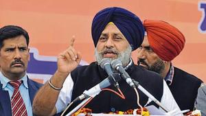 Former deputy CM and SAD president Sukhbir Singh Badal addressing ‘Pol Khol Rally ‘ in Saila Khurad village on Thursday.(Pardeep Pandit/HT) Former deputy CM and SAD president Sukhbir Singh Badal addressing ‘Pol Khol Rally ‘ in Saila Khurad village on Thursday.(Pardeep Pandit/HT)