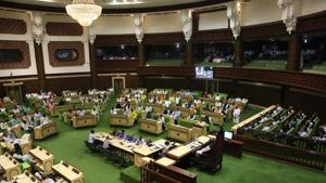The assembly was shifted to the new premises in 2001. An MLA says that since then, all 200 MLAs have never been alive in any of the assembly terms.(Himanshu Vyas/HT Photo) The assembly was shifted to the new premises in 2001. An MLA says that since then, all 200 MLAs have never been alive in any of the assembly terms.(Himanshu Vyas/HT Photo)