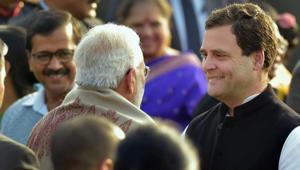 Prime Minister Narendra Modi greets Congress president Rahul Gandhi during an 'At Home' reception organised on the occasion of Republic Day at Rashtrapati Bhavan in New Delhi.(PTI FILE) Prime Minister Narendra Modi greets Congress president Rahul Gandhi during an 'At Home' reception organised on the occasion of Republic Day at Rashtrapati Bhavan in New Delhi.(PTI FILE)