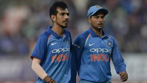 The rise of Yuzvendra Chahal (L) and Kuldeep Yadav has pleased former Pakistan cricket team skipper Mohammad Hafeez.(AFP) The rise of Yuzvendra Chahal (L) and Kuldeep Yadav has pleased former Pakistan cricket team skipper Mohammad Hafeez.(AFP)