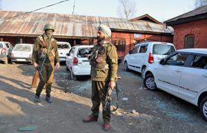 Militants lobbed a grenade at a police station in Tral of south Kashmir’s Pulwama district.(PTI File Photo) Militants lobbed a grenade at a police station in Tral of south Kashmir’s Pulwama district.(PTI File Photo)