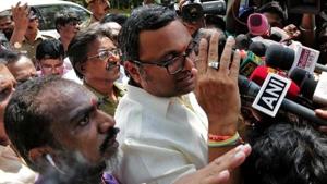Karti Chidambaram, son of former finance minister P Chidambaram, talks to the media after the CBI raided his house, in Chennai last year.(Reuters file)