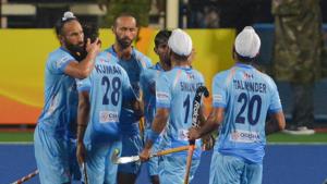 India rode on splendid goals by Shilanand Lakra (10th minute), Gurjant Singh (42nd, 57th), Sumit Kumar (48th) and Ramandeep Singh (51st) to beat hosts Malaysia 5-1 in their fourth match of the Sultan Azlan Shah Cup 2018 hockey on Wednesday.(Hockey India) India rode on splendid goals by Shilanand Lakra (10th minute), Gurjant Singh (42nd, 57th), Sumit Kumar (48th) and Ramandeep Singh (51st) to beat hosts Malaysia 5-1 in their fourth match of the Sultan Azlan Shah Cup 2018 hockey on Wednesday.(Hockey India)