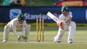 South Africa batsman AB de Villiers plays a shot on Day 2 of the second Test against Australia at St. George's Park in Port Elizabeth on Saturday. Get full cricket score of the South Africa vs Australia 2nd Test, Day 2, in Port Elizabeth here.(AFP)