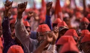 The farmers’ gathering at Azad Maidan on Monday.(Pratik Chorge/HT Photo) The farmers’ gathering at Azad Maidan on Monday.(Pratik Chorge/HT Photo)