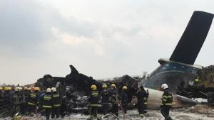 Wreckage of an airplane at Kathmandu airport on March 12, 2018.(Reuters) Wreckage of an airplane at Kathmandu airport on March 12, 2018.(Reuters)