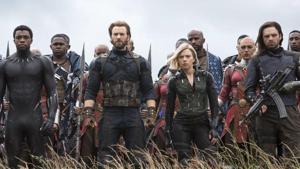 Black Panther, Captain America, Black Widow and Bucky Barnes in a still from Avengers: Infinity War. Black Panther, Captain America, Black Widow and Bucky Barnes in a still from Avengers: Infinity War.