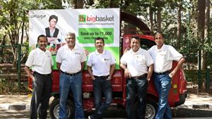 Founding members of Bigbasket. From left: VS Ramesh, Hari Menon, Vipul Parekh, Abhinay Choudhari and VS Sudhakar.(Photographer: Samyukta Lakshmi/B) Founding members of Bigbasket. From left: VS Ramesh, Hari Menon, Vipul Parekh, Abhinay Choudhari and VS Sudhakar.(Photographer: Samyukta Lakshmi/B)