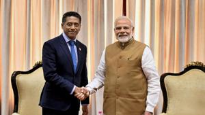 Prime Minister Narendra Modi meeting with Danny Faure, President of Seychelles on the sidelines of the International Solar Alliance (ISA) Summit, in New Delhi.(PTI File Photo) Prime Minister Narendra Modi meeting with Danny Faure, President of Seychelles on the sidelines of the International Solar Alliance (ISA) Summit, in New Delhi.(PTI File Photo)