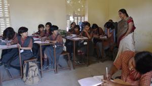 In Delhi, only 32% of Class 8 students surveyed could answer an English language question, while only 34% of the students could answer a math question.(HT File Photo) In Delhi, only 32% of Class 8 students surveyed could answer an English language question, while only 34% of the students could answer a math question.(HT File Photo)