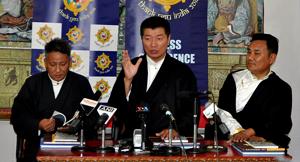 Tibetan Prime minister in exile (CTA President) Lobsang Sangay addressing media persons during a press Conference at Dharamsala on Wednesday,March 28, 2018.(Shyam Sharma/Hindustan Times) Tibetan Prime minister in exile (CTA President) Lobsang Sangay addressing media persons during a press Conference at Dharamsala on Wednesday,March 28, 2018.(Shyam Sharma/Hindustan Times)