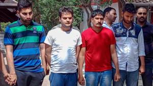 Ajay Kumar, Gaurav, Sonu Singh and Param allegedly involved in online hacking of Staff Selection Commission (SSC) exam arrested in a joint operation by Uttar Pradesh Special Task Force (STF) and the Delhi Police in New Delhi on Wednesday.(PTI Photo) Ajay Kumar, Gaurav, Sonu Singh and Param allegedly involved in online hacking of Staff Selection Commission (SSC) exam arrested in a joint operation by Uttar Pradesh Special Task Force (STF) and the Delhi Police in New Delhi on Wednesday.(PTI Photo)