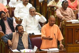 Tabling the bill, chief minister Yogi Adityanath said there was a need for a stringent law to break the nexus of politicians, corrupt officers and the mafia.(Dheeraj Dhawan/HT Photo) Tabling the bill, chief minister Yogi Adityanath said there was a need for a stringent law to break the nexus of politicians, corrupt officers and the mafia.(Dheeraj Dhawan/HT Photo)
