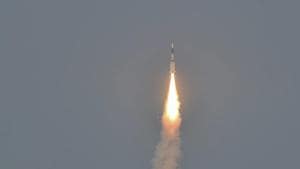 ISRO's GSLV-F08 carrying GSAT-6A communication satellite blasts off into the orbit from Satish Dhawan Space Centre, in Sriharikota on March 29, 2018.(PTI Photo) ISRO's GSLV-F08 carrying GSAT-6A communication satellite blasts off into the orbit from Satish Dhawan Space Centre, in Sriharikota on March 29, 2018.(PTI Photo)
