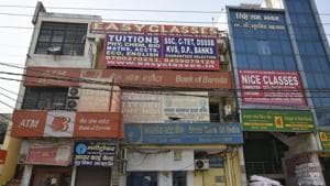 A tutor of the Easy Classes tuition centre was allegedly involved in leaking the Class 12 economics paper, in Bawana, New Delhi.(Burhaan Kinu/HT Photo)