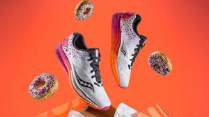 The orange and pink sneakers are specially designed for Boston Marathon, which is scheduled for April 16.(Dunkindonuts.com)