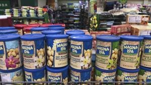 Imported nuts from the United States are displayed for sale at a supermarket in Beijing, Monday, April 2, 2018. China raised import duties on US pork, fruit and other products Monday in an escalating tariff dispute with President Donald Trump that companies worry might depress global commerce.(AP Photo) Imported nuts from the United States are displayed for sale at a supermarket in Beijing, Monday, April 2, 2018. China raised import duties on US pork, fruit and other products Monday in an escalating tariff dispute with President Donald Trump that companies worry might depress global commerce.(AP Photo)