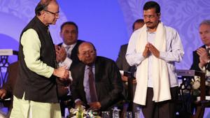 Delhi chief minister Arvind Kejriwal and finance minister Arun Jaitley during the inaugural function of Bengal Global Business Summit, on January 08, 2015.(HT File Photo) Delhi chief minister Arvind Kejriwal and finance minister Arun Jaitley during the inaugural function of Bengal Global Business Summit, on January 08, 2015.(HT File Photo)