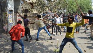 Protesters resorted to stone pelting in Meerut.(HT) Protesters resorted to stone pelting in Meerut.(HT)