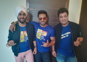 Actor Manjot Singh, Pulkit Samrata and Varun Sharma in Lucknow.(HT Photo) Actor Manjot Singh, Pulkit Samrata and Varun Sharma in Lucknow.(HT Photo)