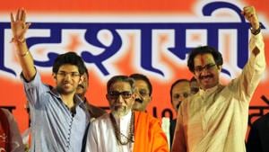 Aaditya Thackeray with late Bal Thackrey and Shiv Sena chief Uddhav Thackeray.(HT File) Aaditya Thackeray with late Bal Thackrey and Shiv Sena chief Uddhav Thackeray.(HT File)